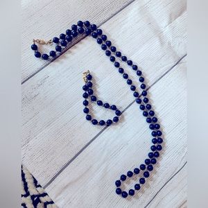 Monet Blue and Gold Beaded Necklace and Bracelet Set